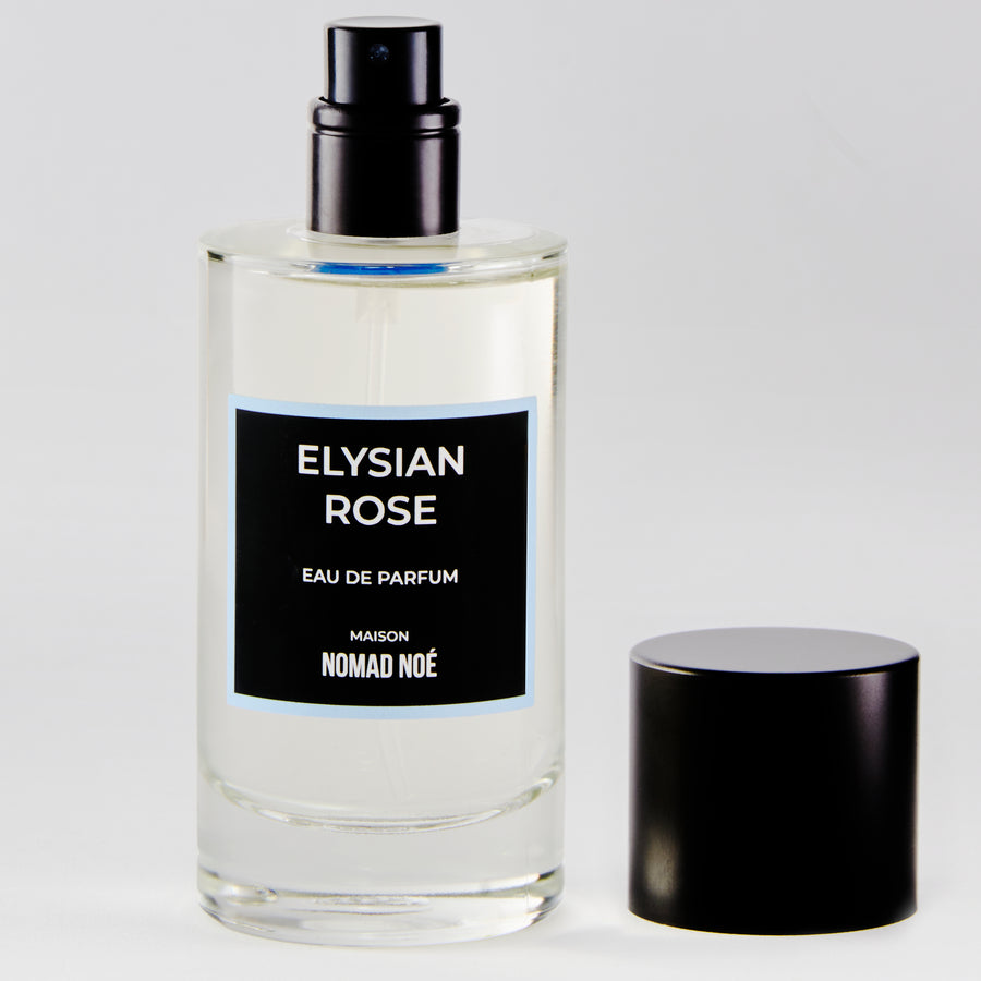Elysian Rose Eau de Parfum bottle with cap