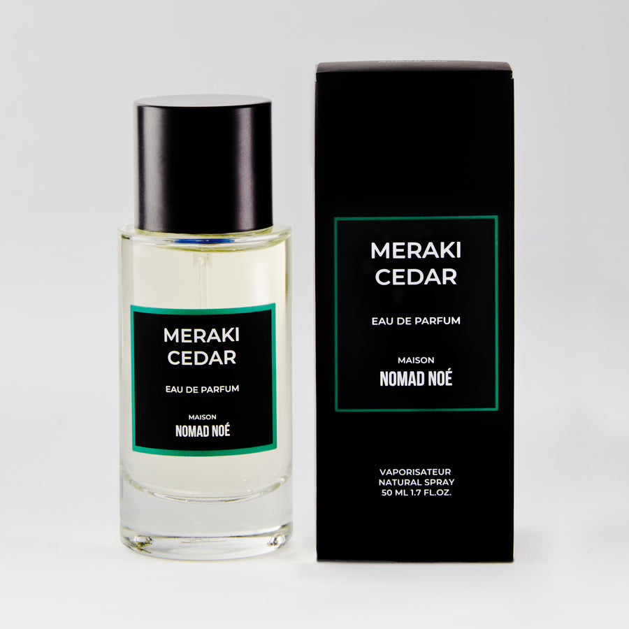 Meraki Cedar Eau de Parfum bottle and box Maison Nomad Noé
