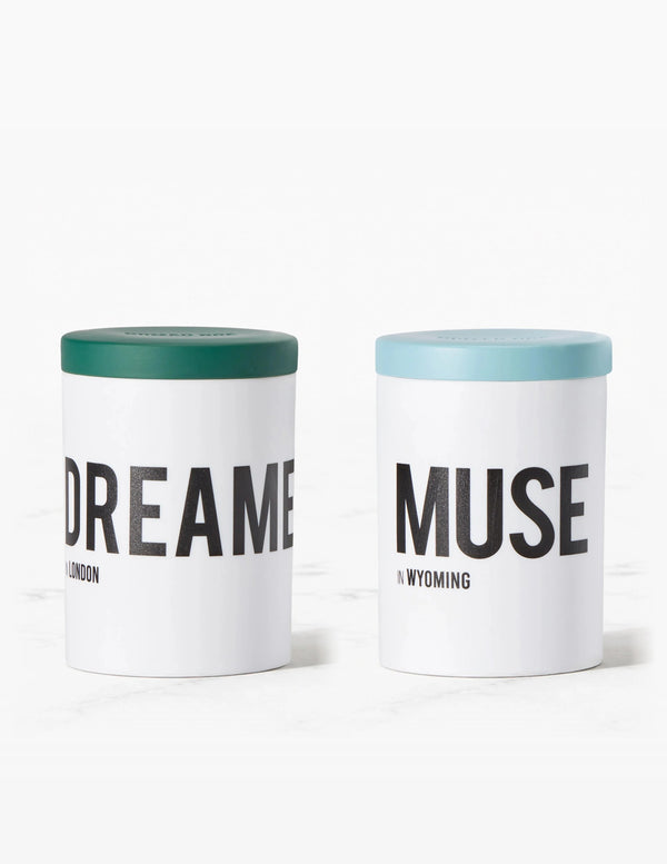 The Two Icons – Dreamer and Muse candles side by side, Nomad Noé